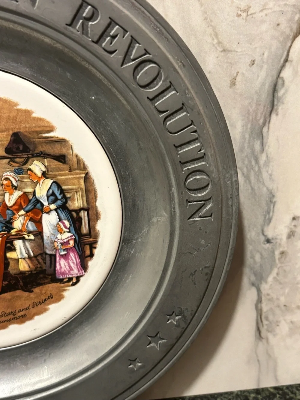 The Great American Revolution 1776 Decorative Pewter Plate with Flag Scene